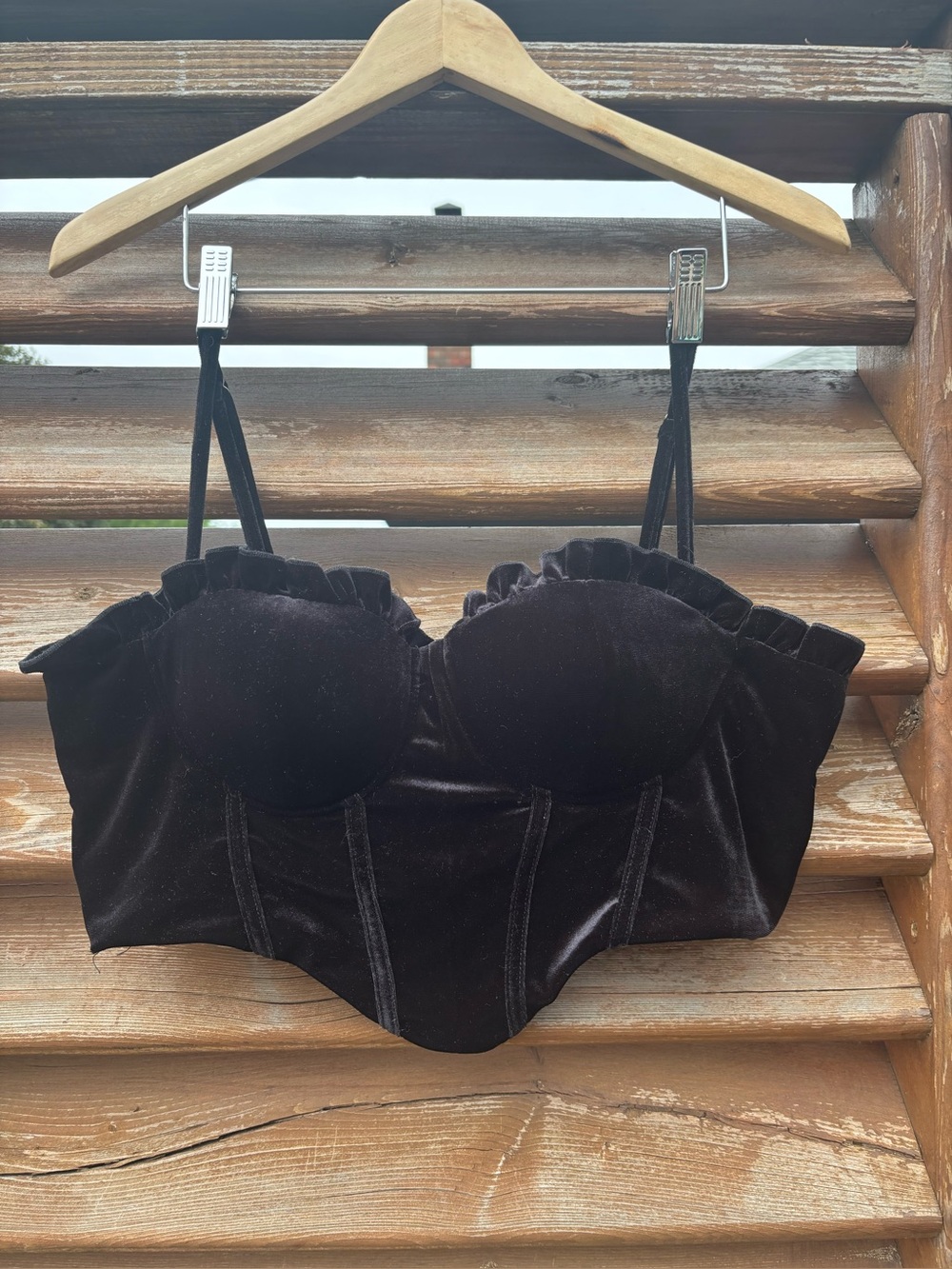 Black Velvet Cropped Corset XL Coquette Y2k Goth Romantic Bustier Glam Boudoir